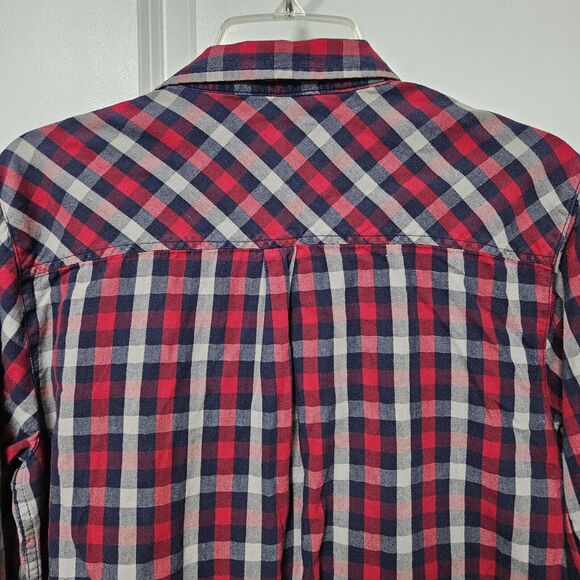 Ergo Flannel Shirt Mens Small Red Blue White Plaid Button Up 100% Cotton Outdoor - Picture 7 of 8